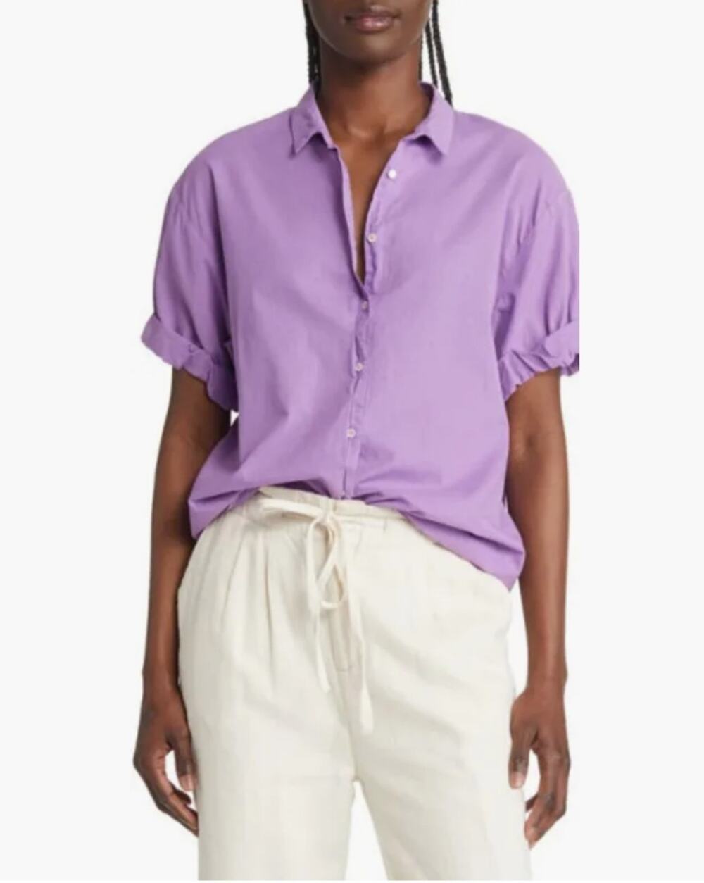 Xirena Channing Villa Plum Cotton Short Sleeve Button Up Top XS